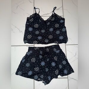 colsie dark blue navy snowflakes pj set shorts and top